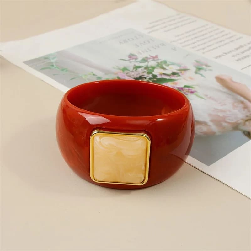Čtvercový náramek bangle z akrylové pryskyřice s geometrickým vzorem pro ženy