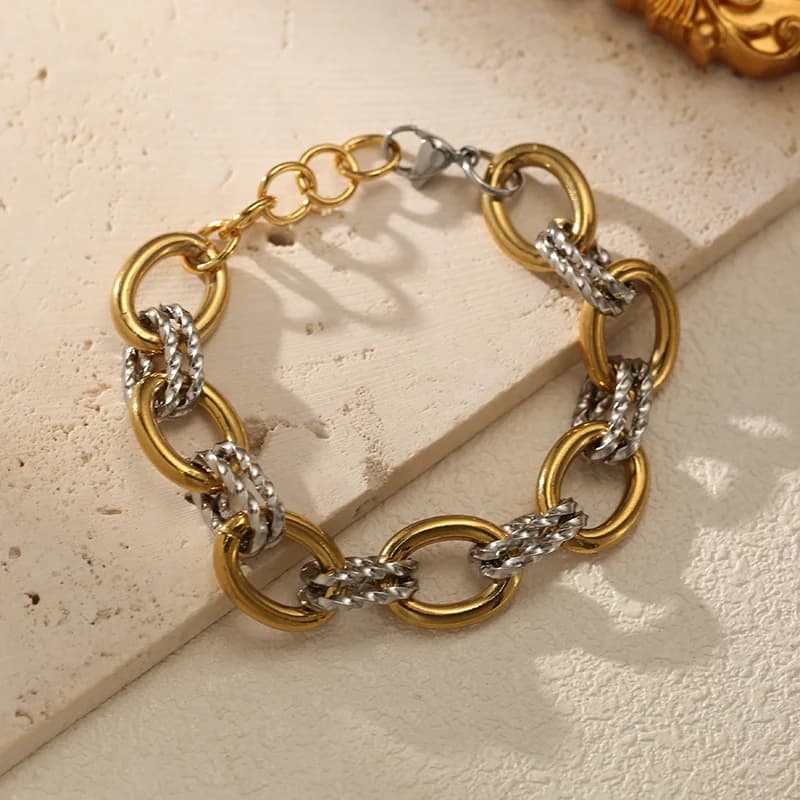 Masivní dvoubarevný řetízkový náramek (bangle) z nerezové oceli 316L