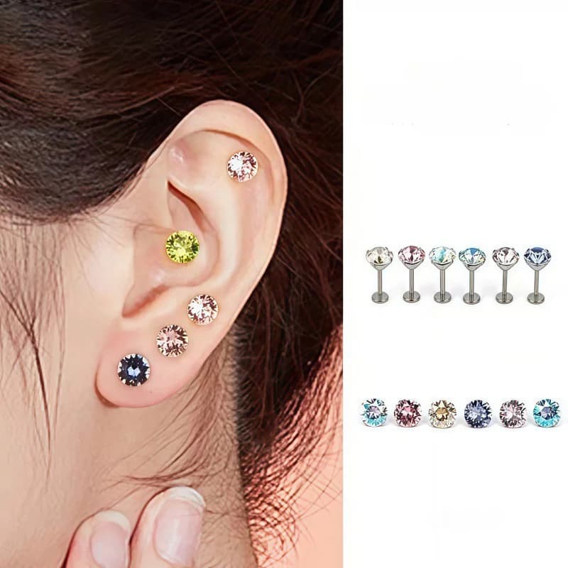 Titanová spirálová helix piercing s kubickou zirkonií, 16G