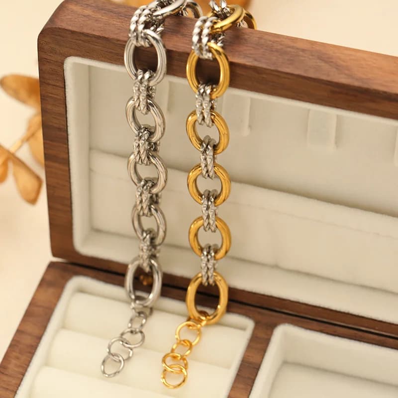 Masivní dvoubarevný řetízkový náramek (bangle) z nerezové oceli 316L