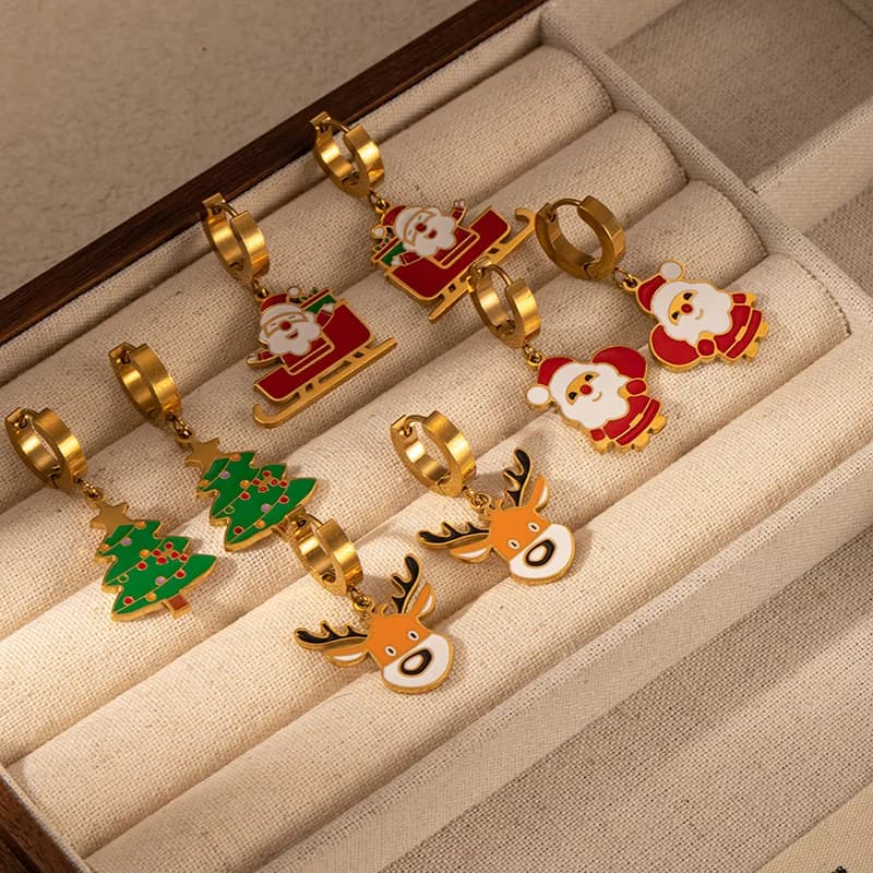 Visací náušnice s motivem sněhuláka a soba Vánoce