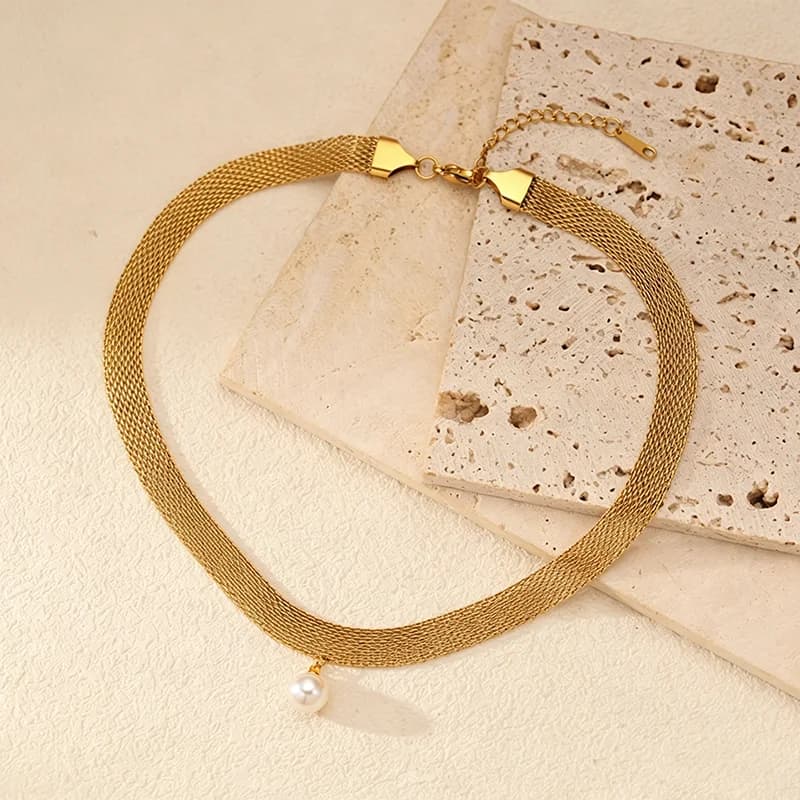 Zlatý ocelový choker náhrdelník s řetízkem