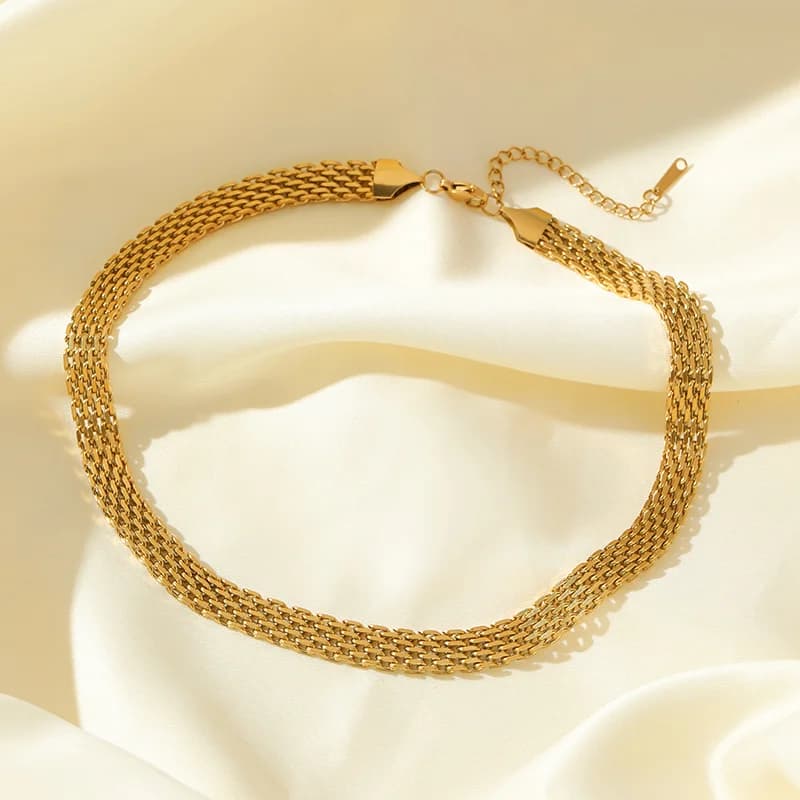 Zlatý ocelový choker náhrdelník s řetízkem