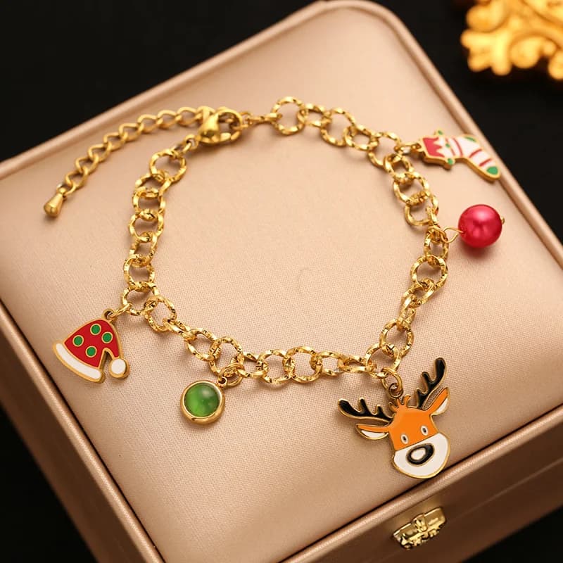 Náramek s přívěsky sněhuláka z nerezové oceli